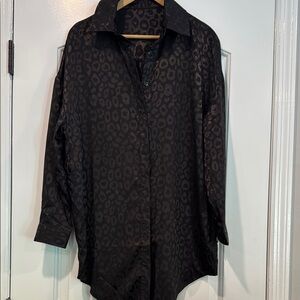 Black Leopard Print Button Down Shirt Dress Size 4
